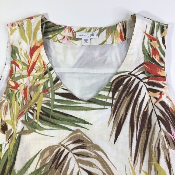 J. Jill Love Linen Pocket dress size XS Palm Frawn Leaves Beach Sleevele… - Picture 7 of 10